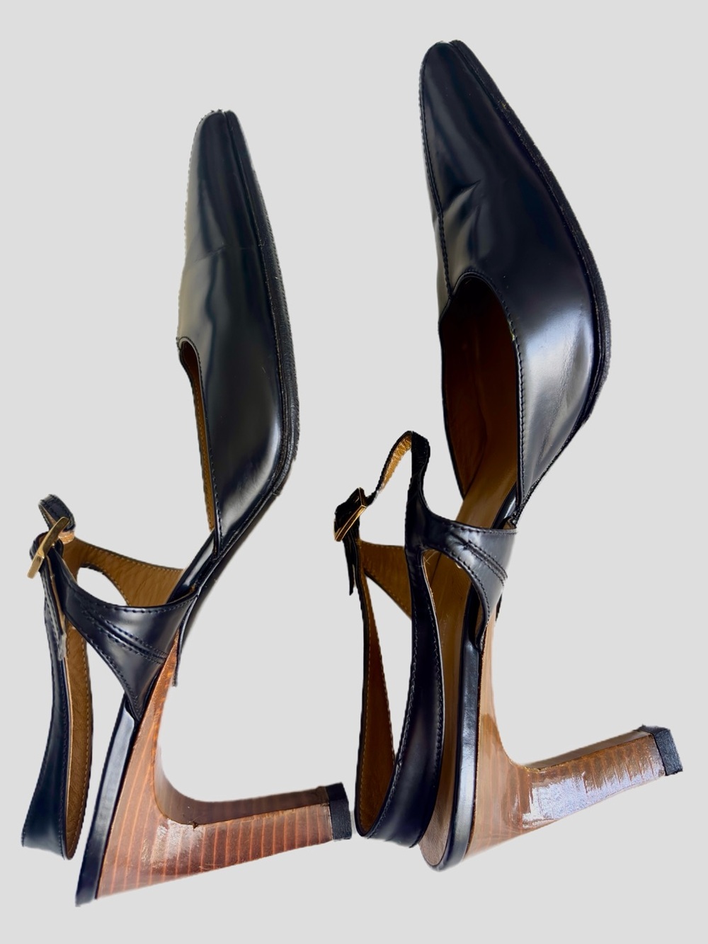 Gucci Vintage Black Leather Pointed Toe Slingback Pumps Heels Size 9B - Picture 15 of 16